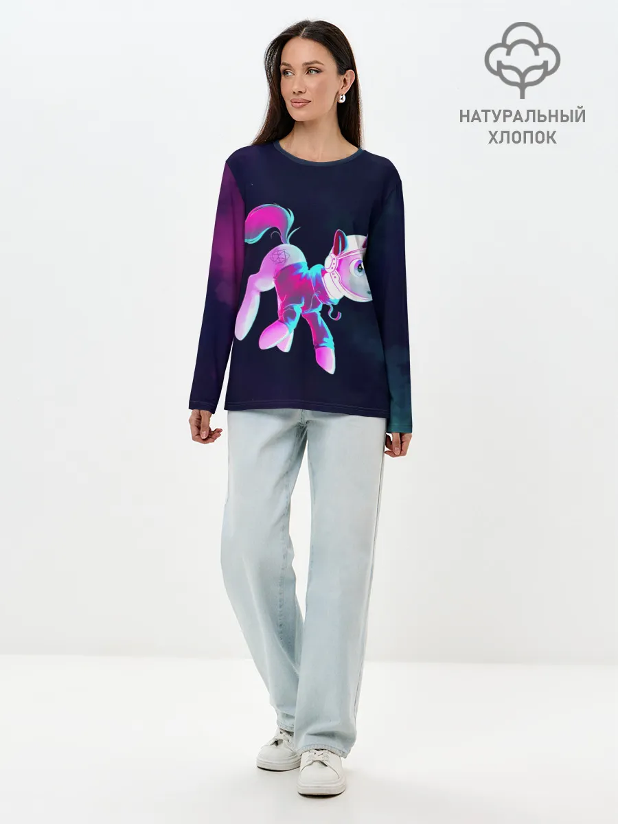 Лонгслив женский. Хлопок / Пони в космосе