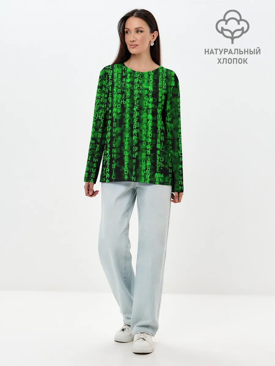 Лонгслив женский. Хлопок / Программная ошибка Баг 3D