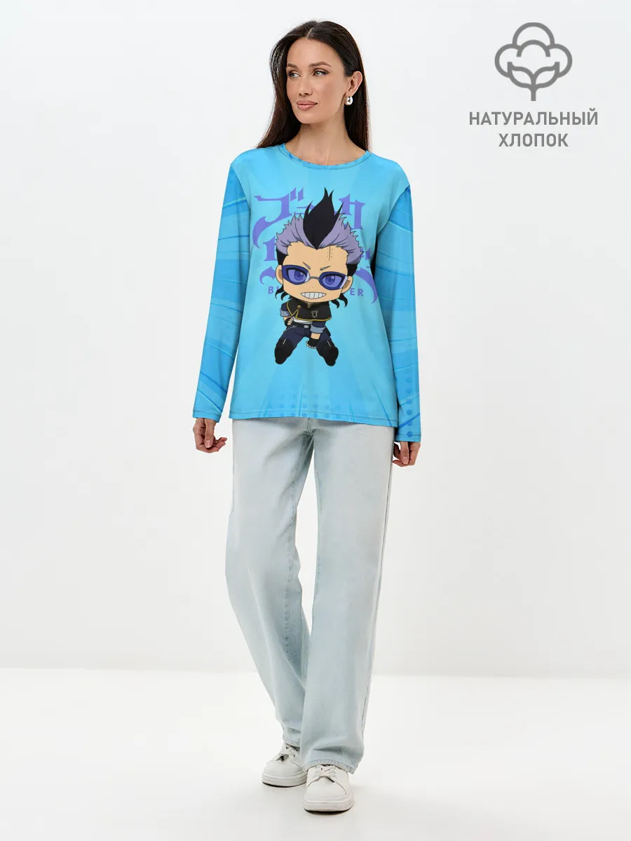 Лонгслив женский. Хлопок / Магна Свинг | Чёрный Клевер