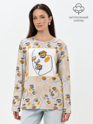 Лонгслив женский. Хлопок / Лица в графике