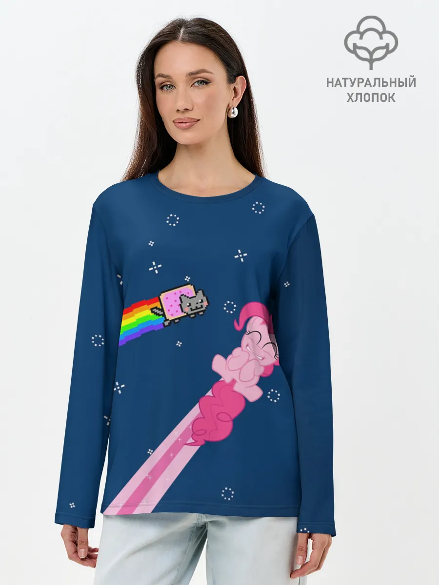 Лонгслив женский. Хлопок / Nyan cat x Pony