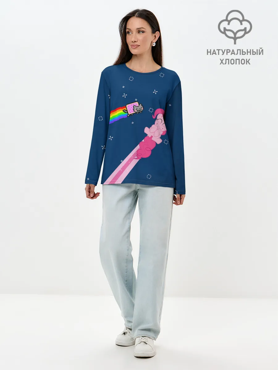 Лонгслив женский. Хлопок / Nyan cat x Pony