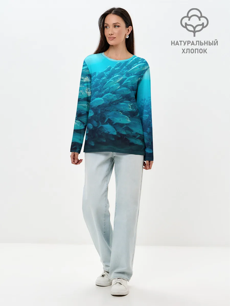 Лонгслив женский. Хлопок / Морской мир