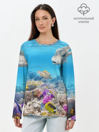 Лонгслив женский. Хлопок / Морской мир