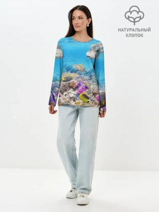 Лонгслив женский. Хлопок / Морской мир
