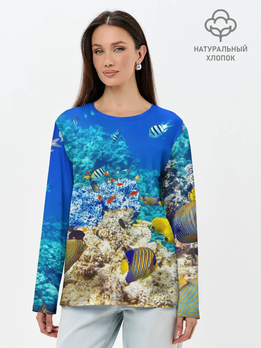 Лонгслив женский. Хлопок / Морской мир