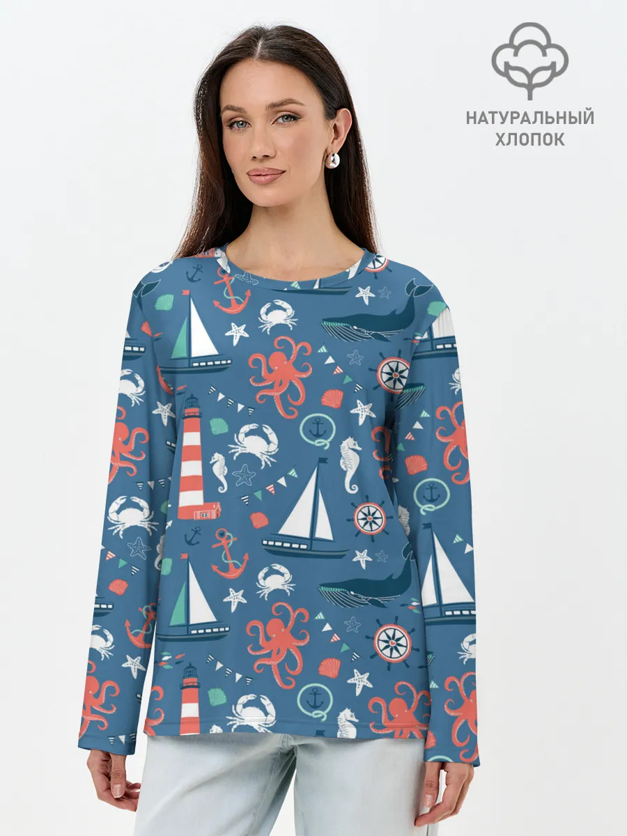 Лонгслив женский. Хлопок / Морские жители