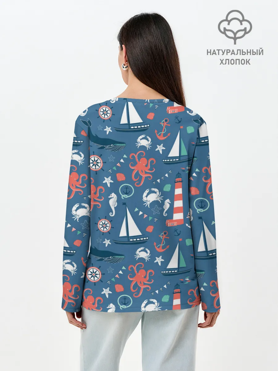 Лонгслив женский. Хлопок / Морские жители