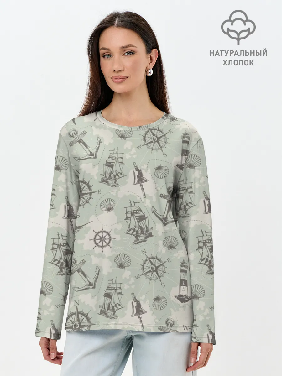 Лонгслив женский. Хлопок / Морская карта