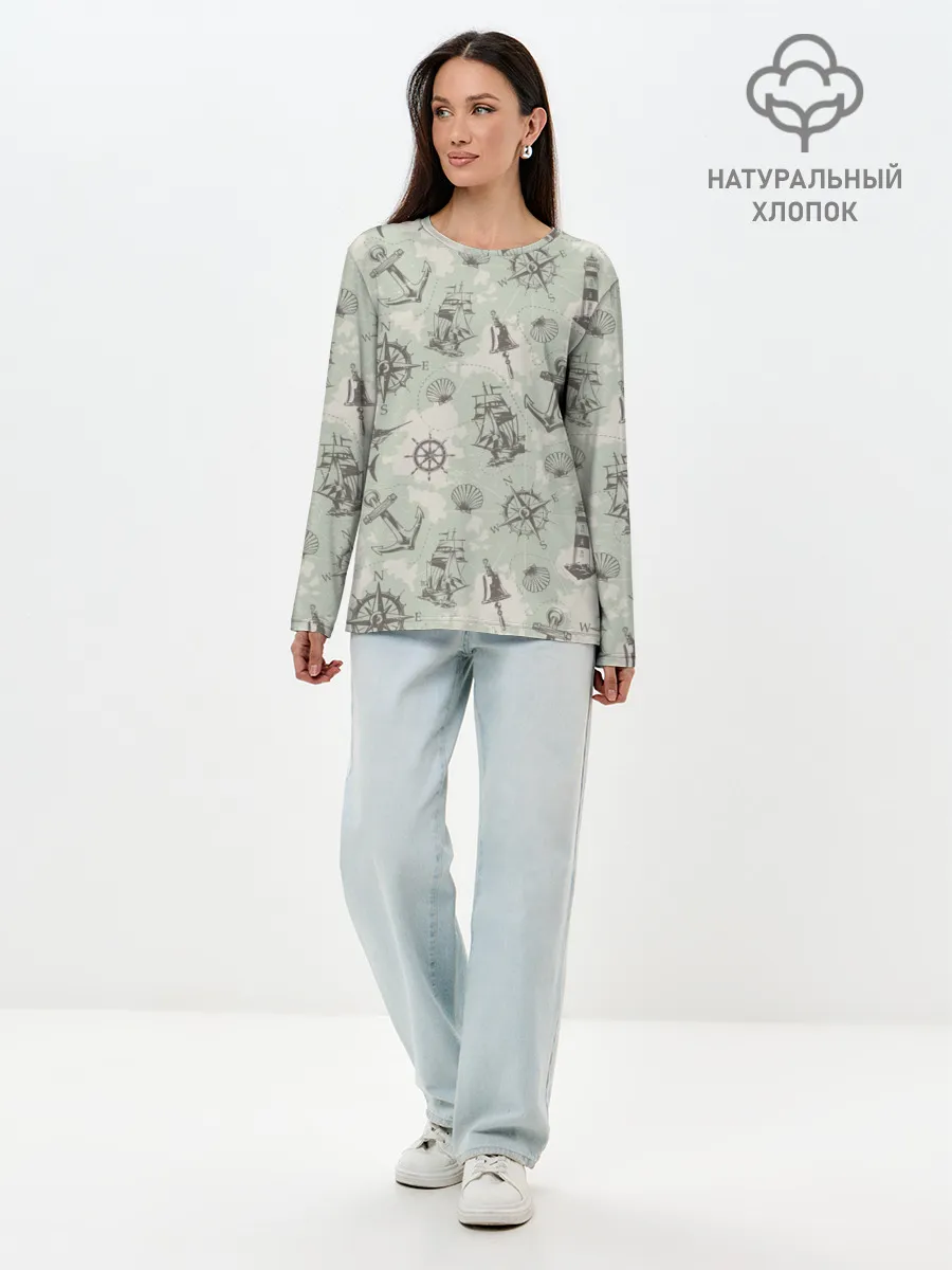 Лонгслив женский. Хлопок / Морская карта