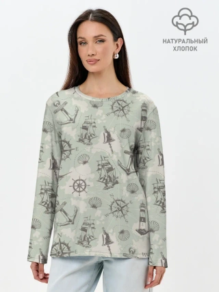 Лонгслив женский. Хлопок / Морская карта