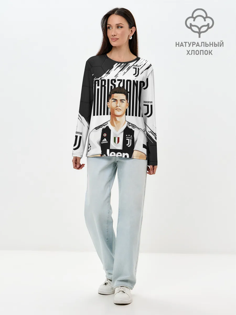Лонгслив женский. Хлопок / КРИШТИАНУ РОНАЛДУ / ЮВЕНТУС