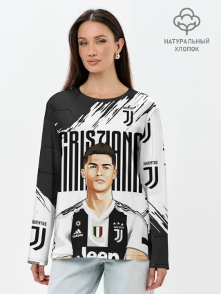 Лонгслив женский. Хлопок / КРИШТИАНУ РОНАЛДУ / ЮВЕНТУС