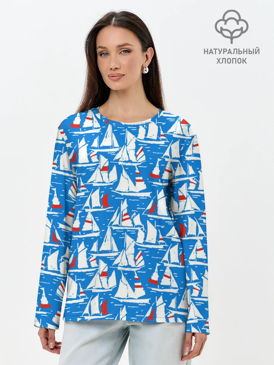 Лонгслив женский. Хлопок / Яхты