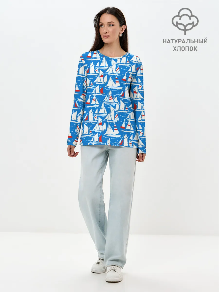 Лонгслив женский. Хлопок / Яхты