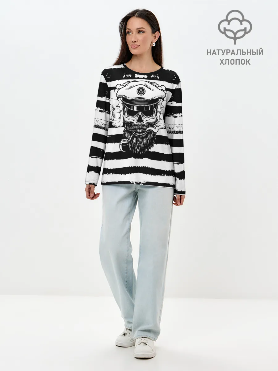 Лонгслив женский. Хлопок / ТЕЛЬНЯШКА ВМФ | ЧЕРЕП ФУРАЖКА