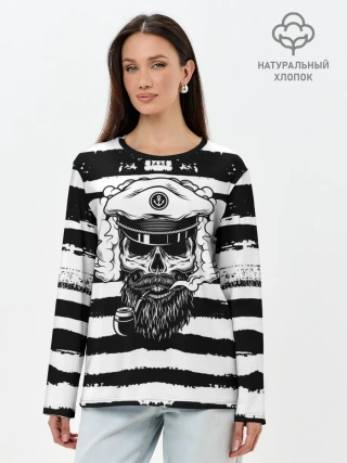 Лонгслив женский. Хлопок / ТЕЛЬНЯШКА ВМФ | ЧЕРЕП ФУРАЖКА