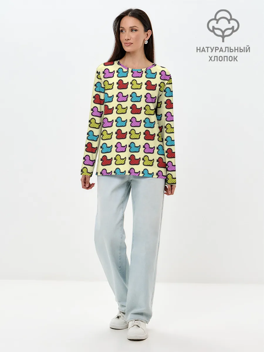 Лонгслив женский. Хлопок / Утиный фон | Утки | Ducks