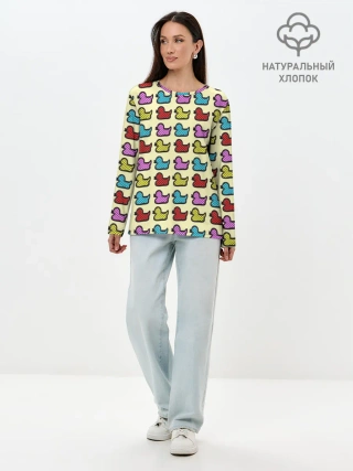 Лонгслив женский. Хлопок / Утиный фон | Утки | Ducks