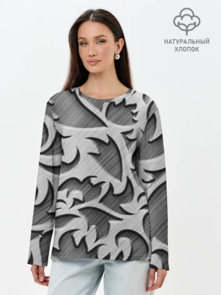 Лонгслив женский. Хлопок / Монохромный узор