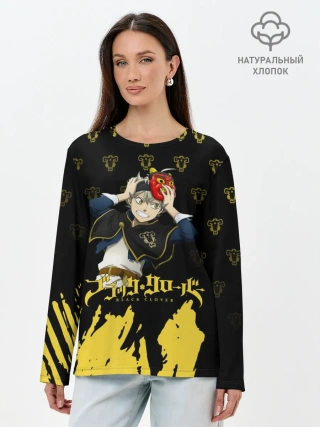 Лонгслив женский. Хлопок / Аста в маске демона | Чёрный Клевер