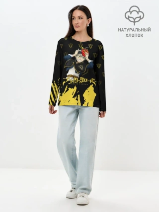 Лонгслив женский. Хлопок / Аста в маске демона | Чёрный Клевер