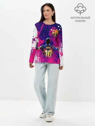 Лонгслив женский. Хлопок / ЛИОНЕЛЬ МЕССИ / FIRE / ОГОНЬ