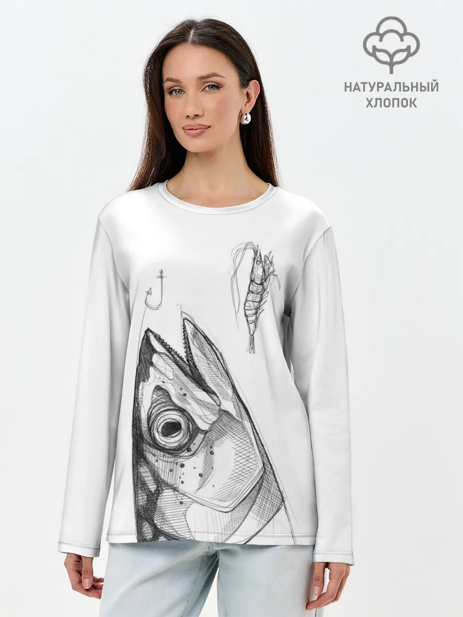 Лонгслив женский. Хлопок / рыбка