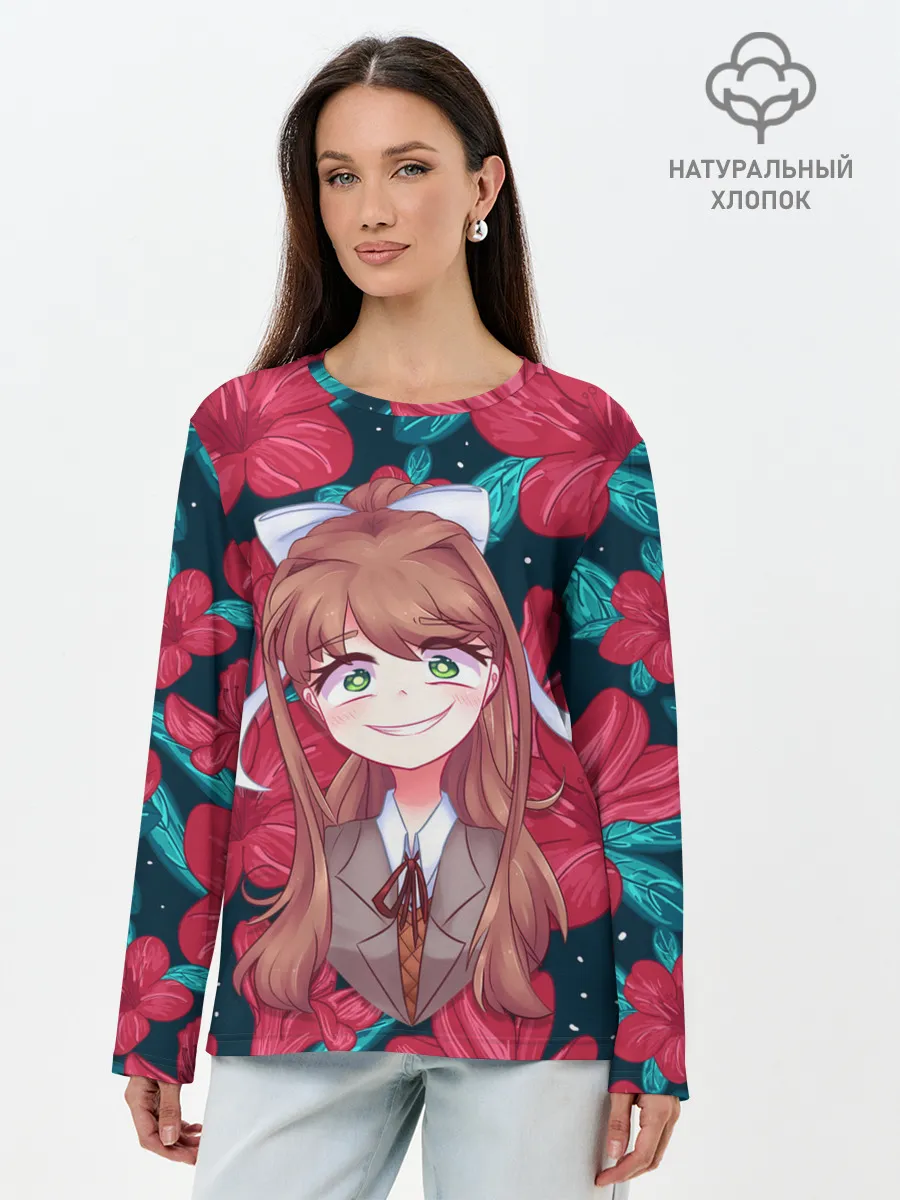 Лонгслив женский. Хлопок / Моника в цветах