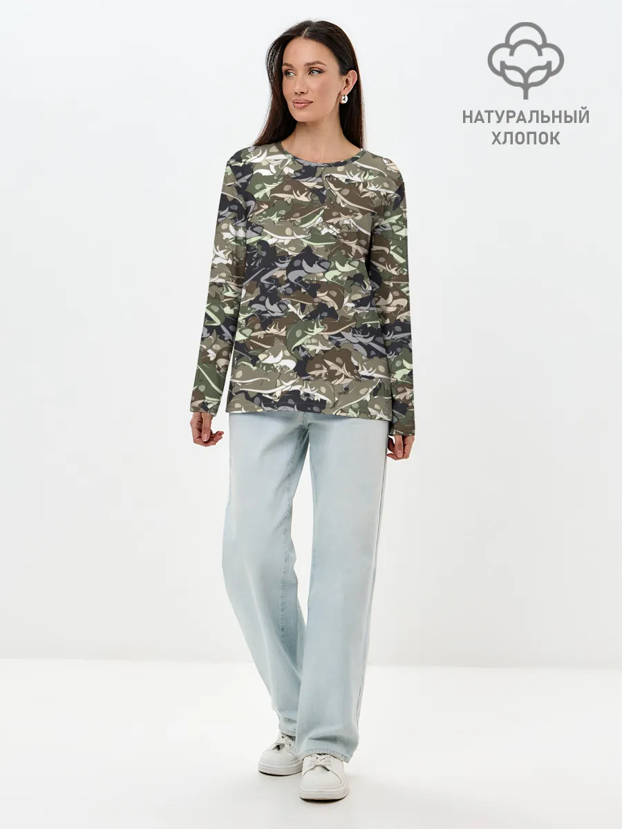 Лонгслив женский. Хлопок / Камуфляж для рыбака