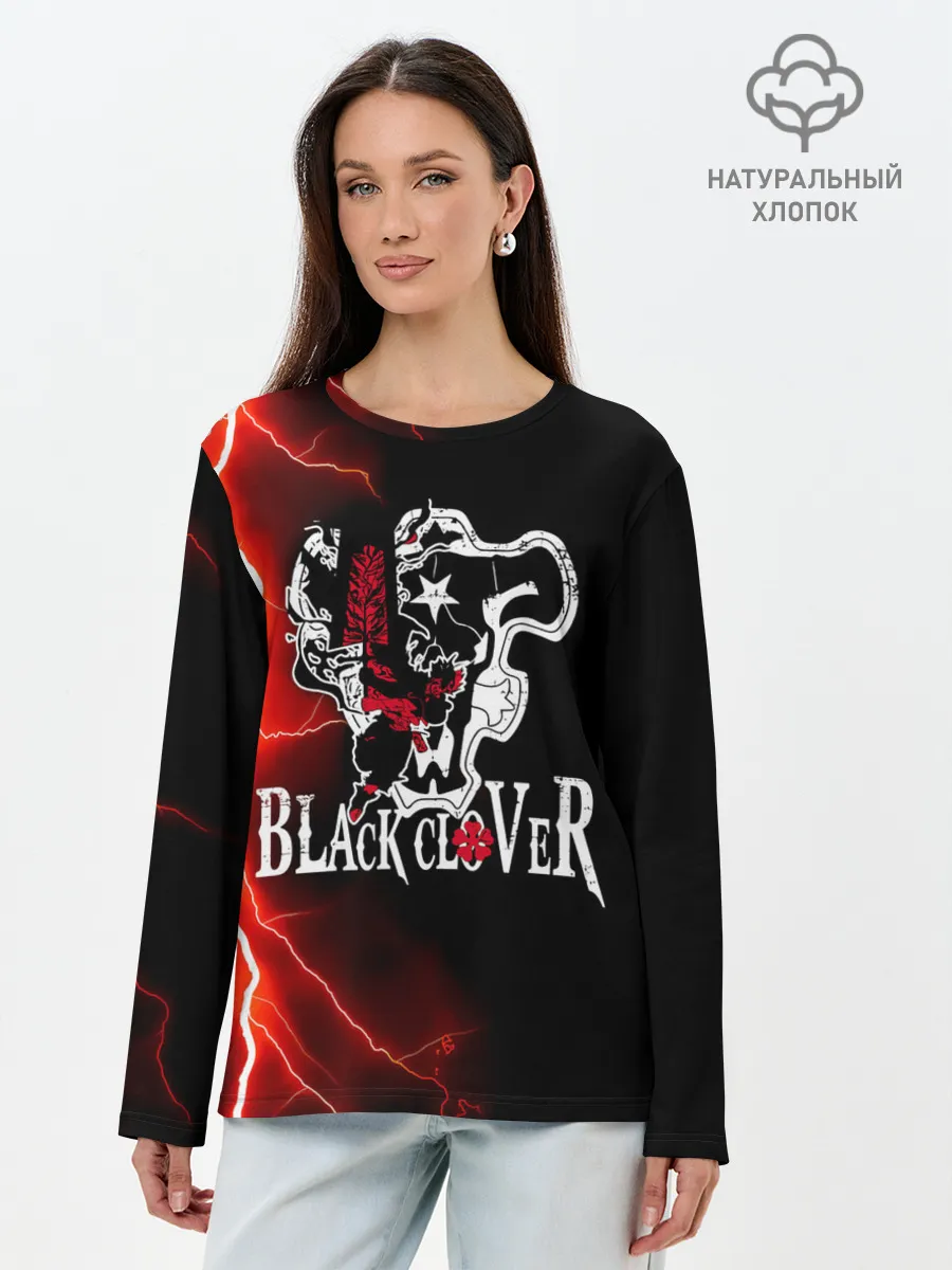 Лонгслив женский. Хлопок / Черные быки | Черный Клевер