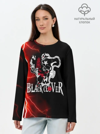 Лонгслив женский. Хлопок / Черные быки | Черный Клевер