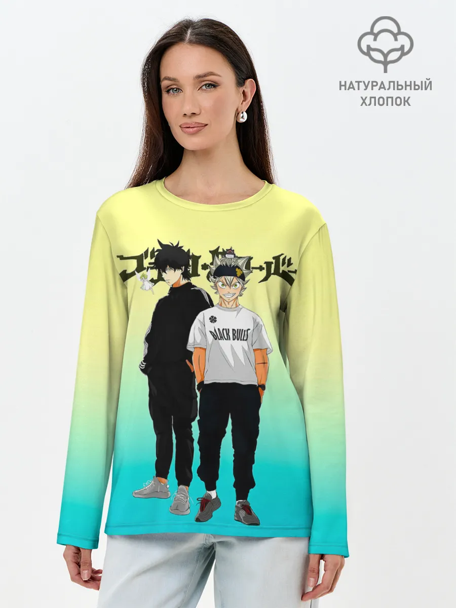 Лонгслив женский. Хлопок / Юно и Аста | Черный Клевер