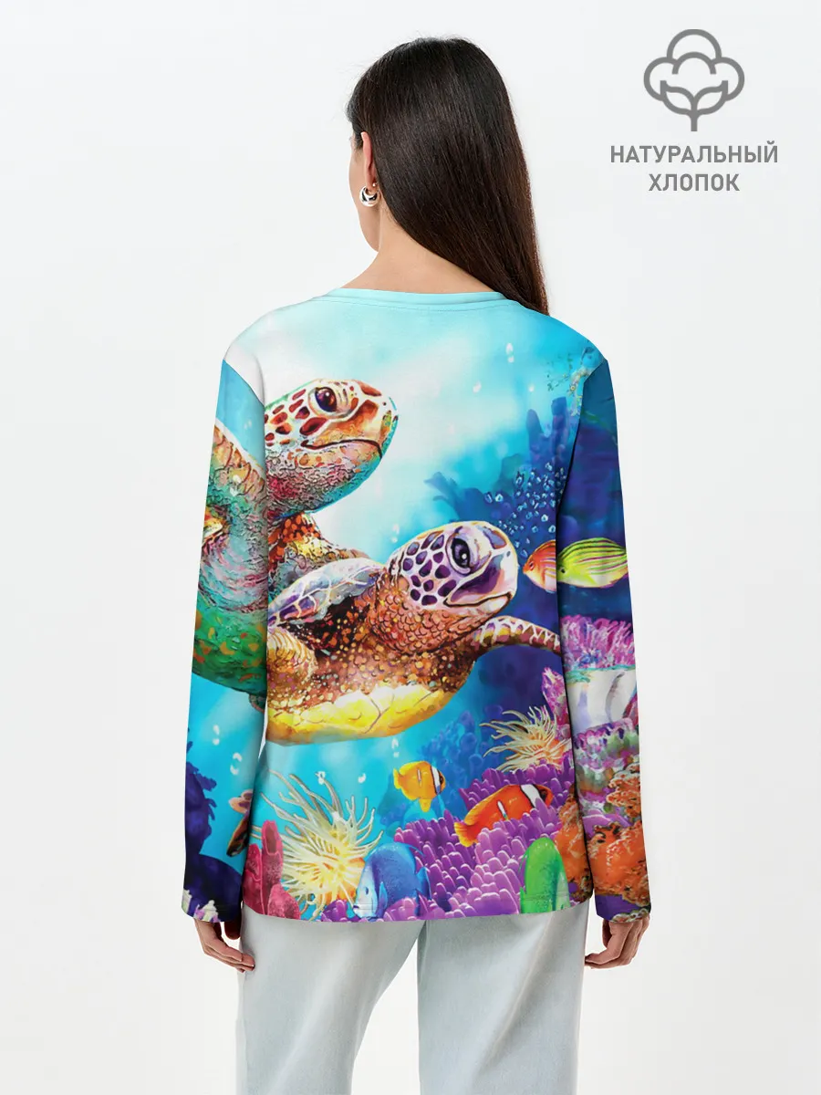 Лонгслив женский. Хлопок / Морские черепахи