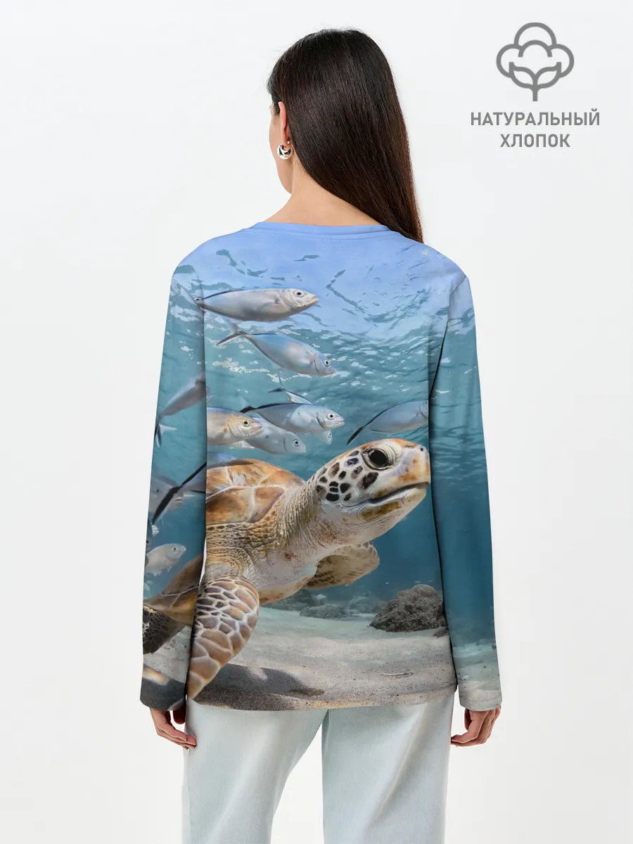 Лонгслив женский. Хлопок / Морская черепаха