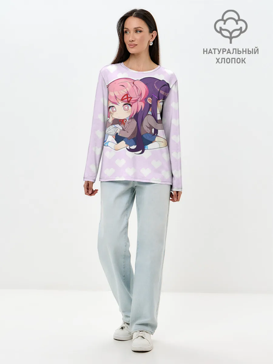 Лонгслив женский. Хлопок / Chibi Natsuki and Yuri
