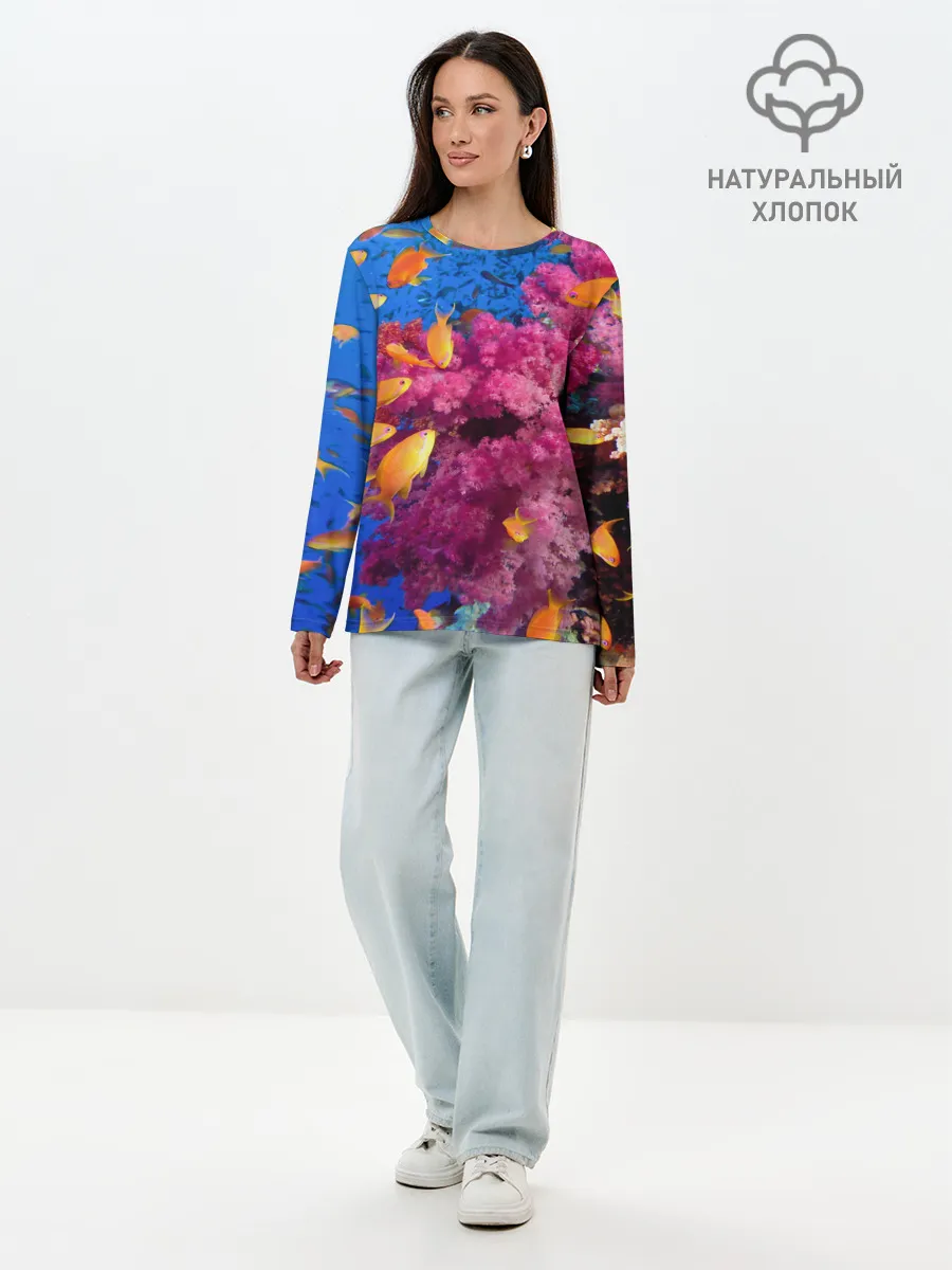 Лонгслив женский. Хлопок / Коралловые рыбки
