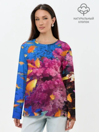 Лонгслив женский. Хлопок / Коралловые рыбки