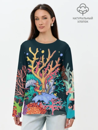 Лонгслив женский. Хлопок / Морской пейзаж