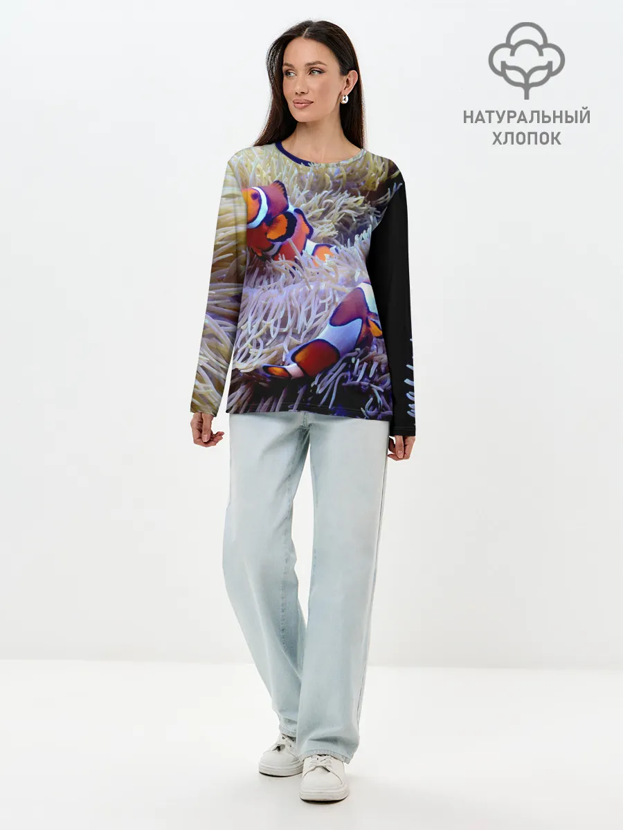 Лонгслив женский. Хлопок / Клоуны в актинии
