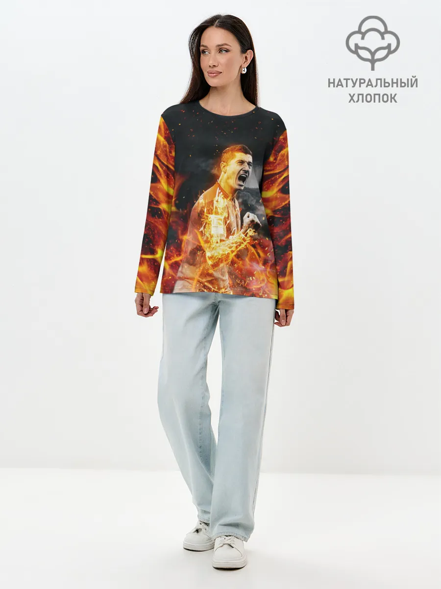 Лонгслив женский. Хлопок / РОБЕРТ ЛЕВАНДОВСКИ / ОГОНЬ