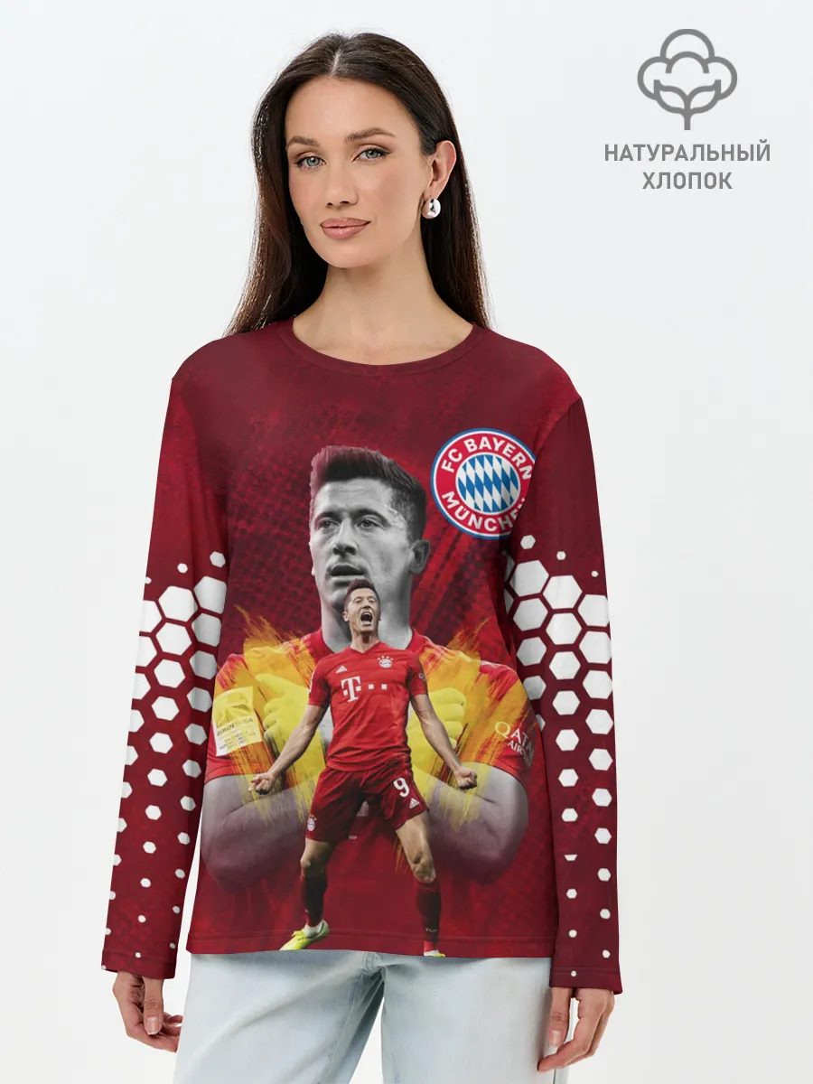 Лонгслив женский. Хлопок / РОБЕРТ ЛЕВАНДОВСКИ / БАВАРИЯ