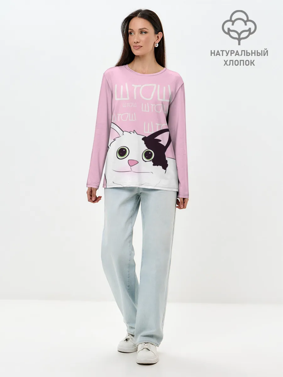 Лонгслив женский. Хлопок / котик штош