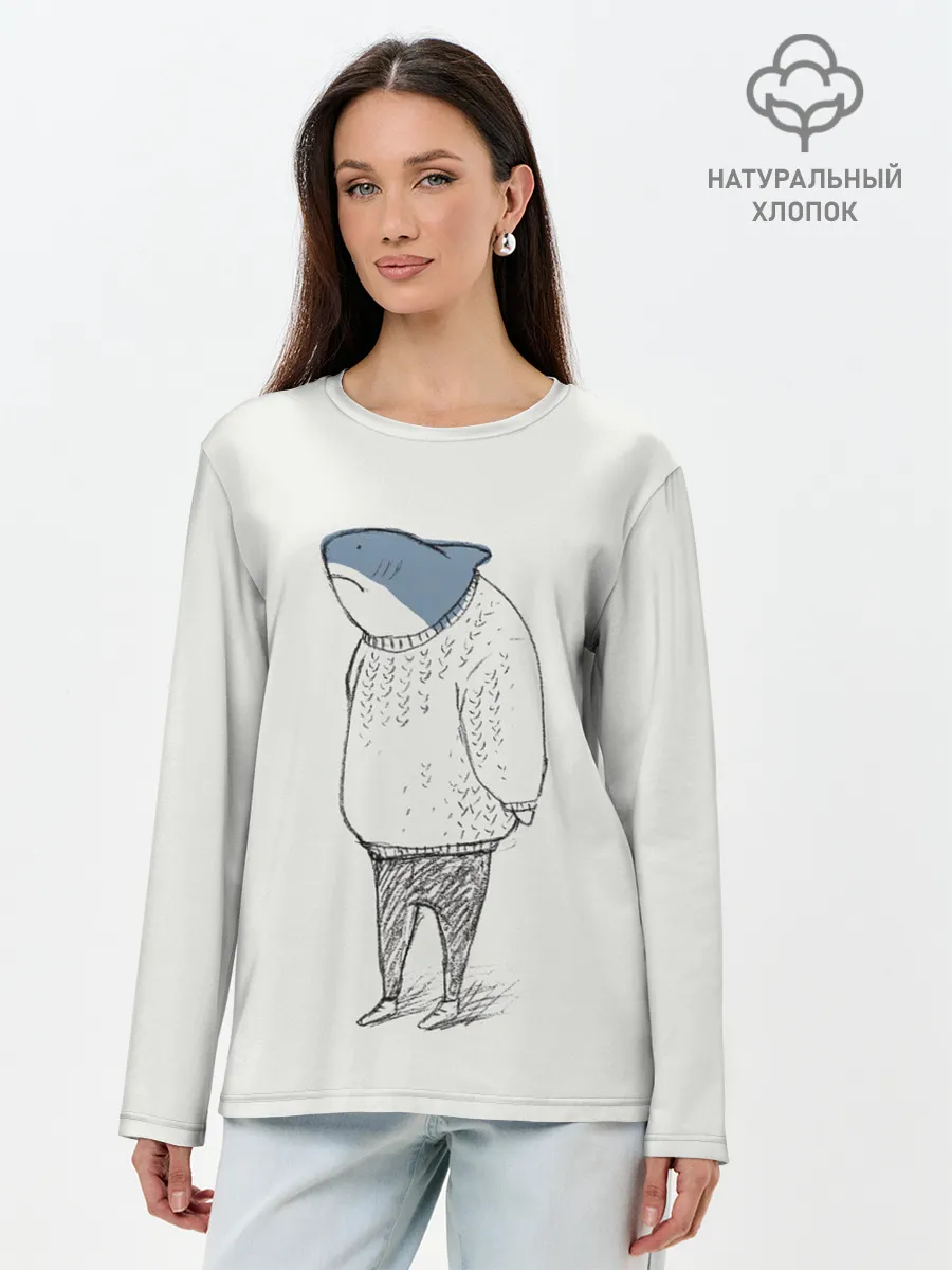 Лонгслив женский. Хлопок / акула в свитере