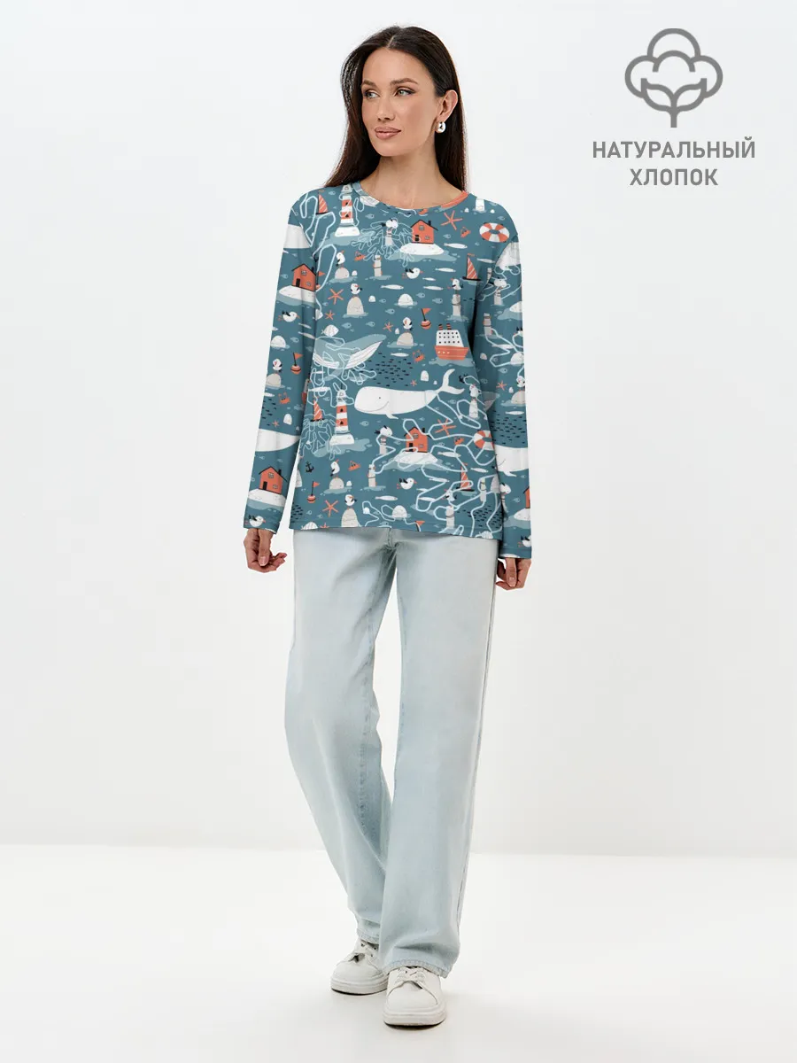 Лонгслив женский. Хлопок / Море и его жители