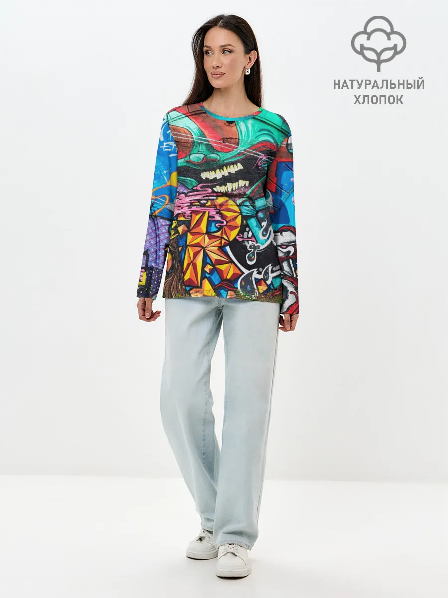 Лонгслив женский. Хлопок / Граффити