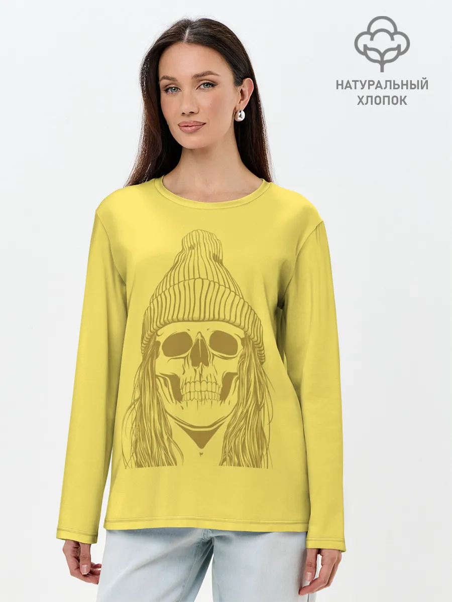 Лонгслив женский. Хлопок / Черно БелЫй ЧереП