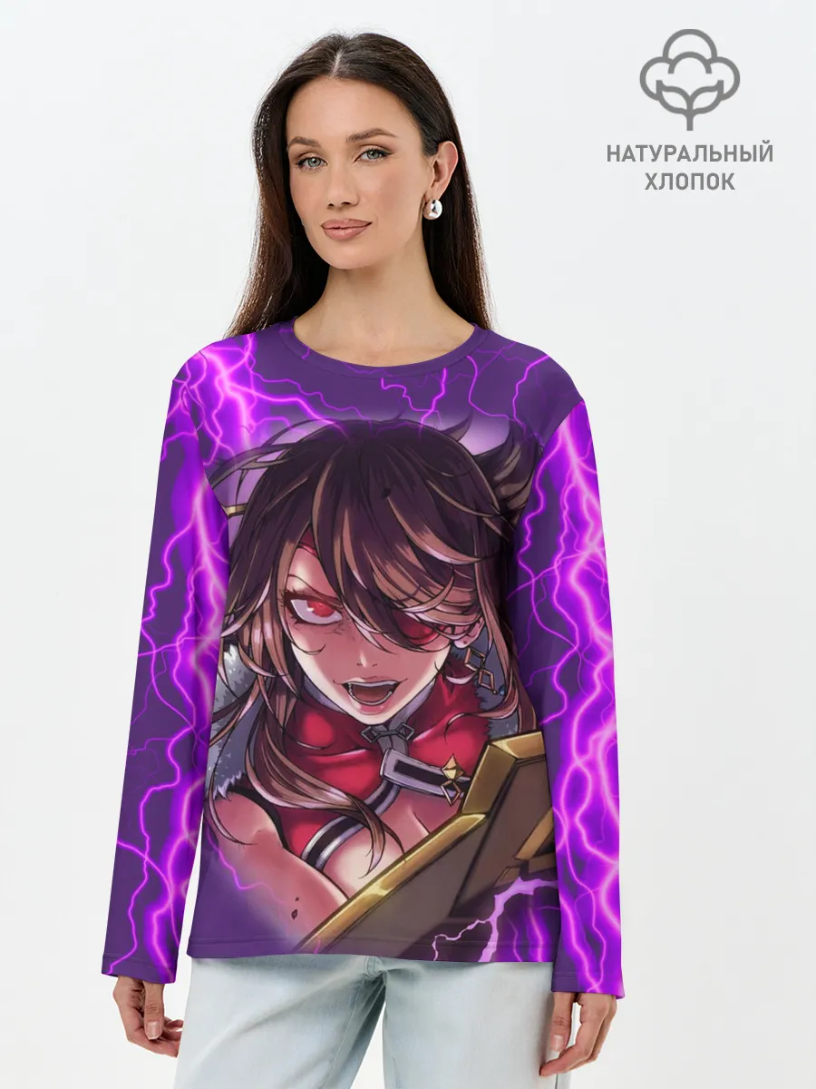 Лонгслив женский. Хлопок / GENSHIN IMPACT / МОЛНИЯ