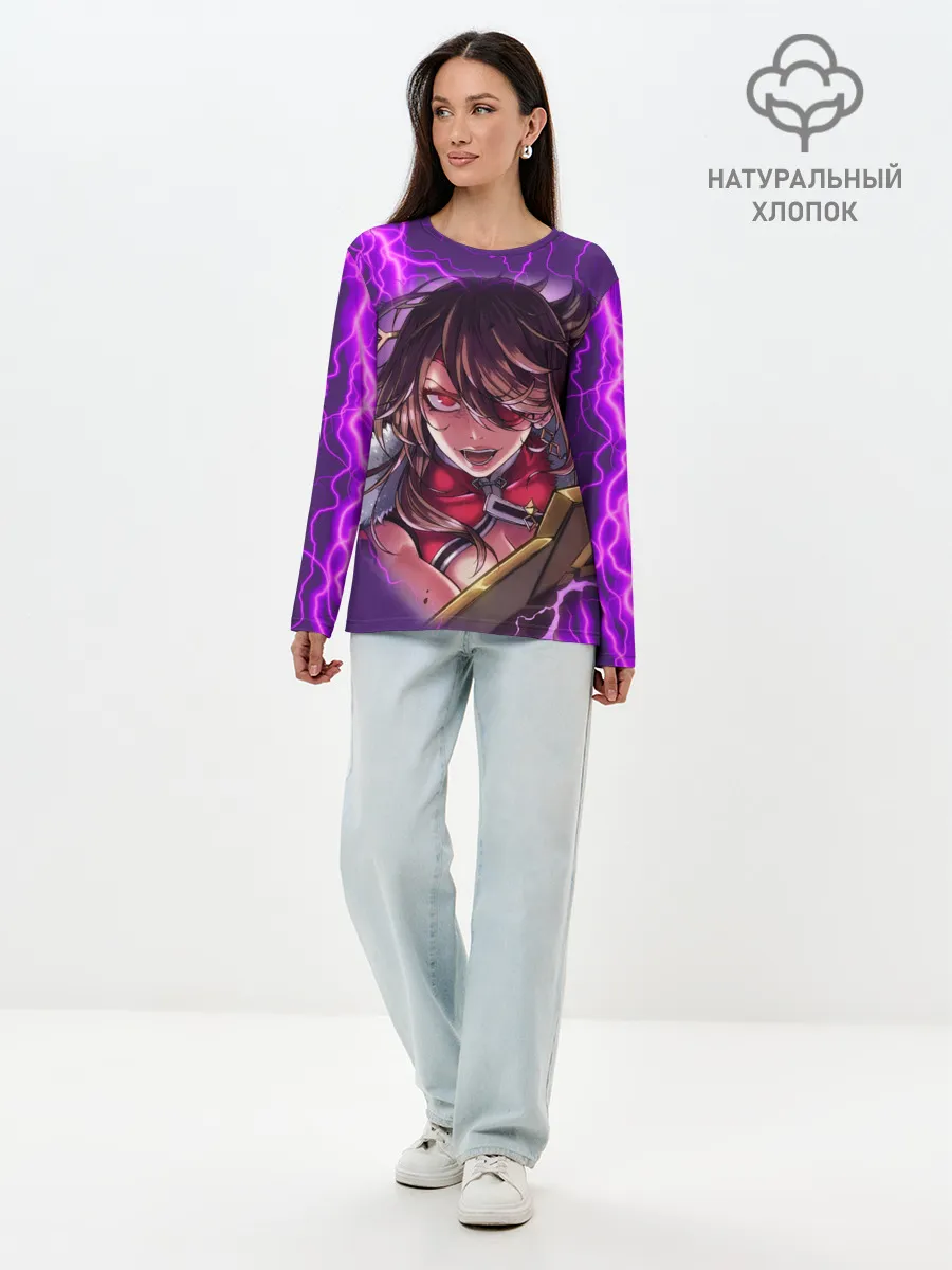 Лонгслив женский. Хлопок / GENSHIN IMPACT / МОЛНИЯ