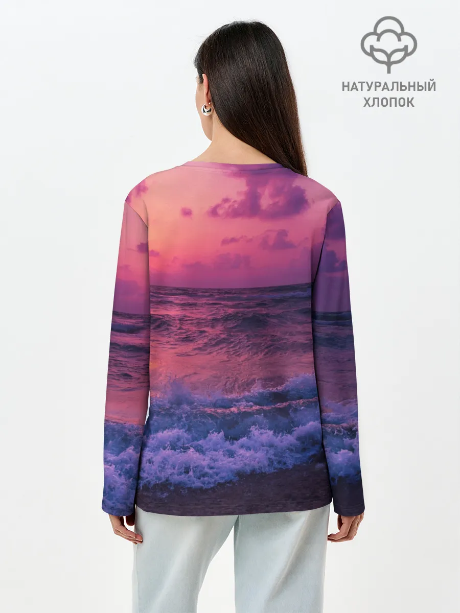 Лонгслив женский. Хлопок / Закат на берегу
